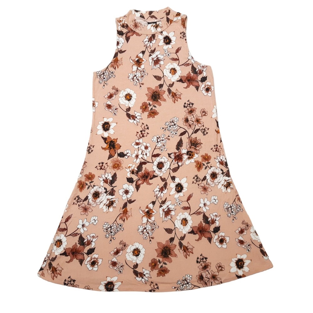 Art Class Dress Girls L 10-12 Pink Peach Floral Ribbed Mock Neck Sleeveless Boho